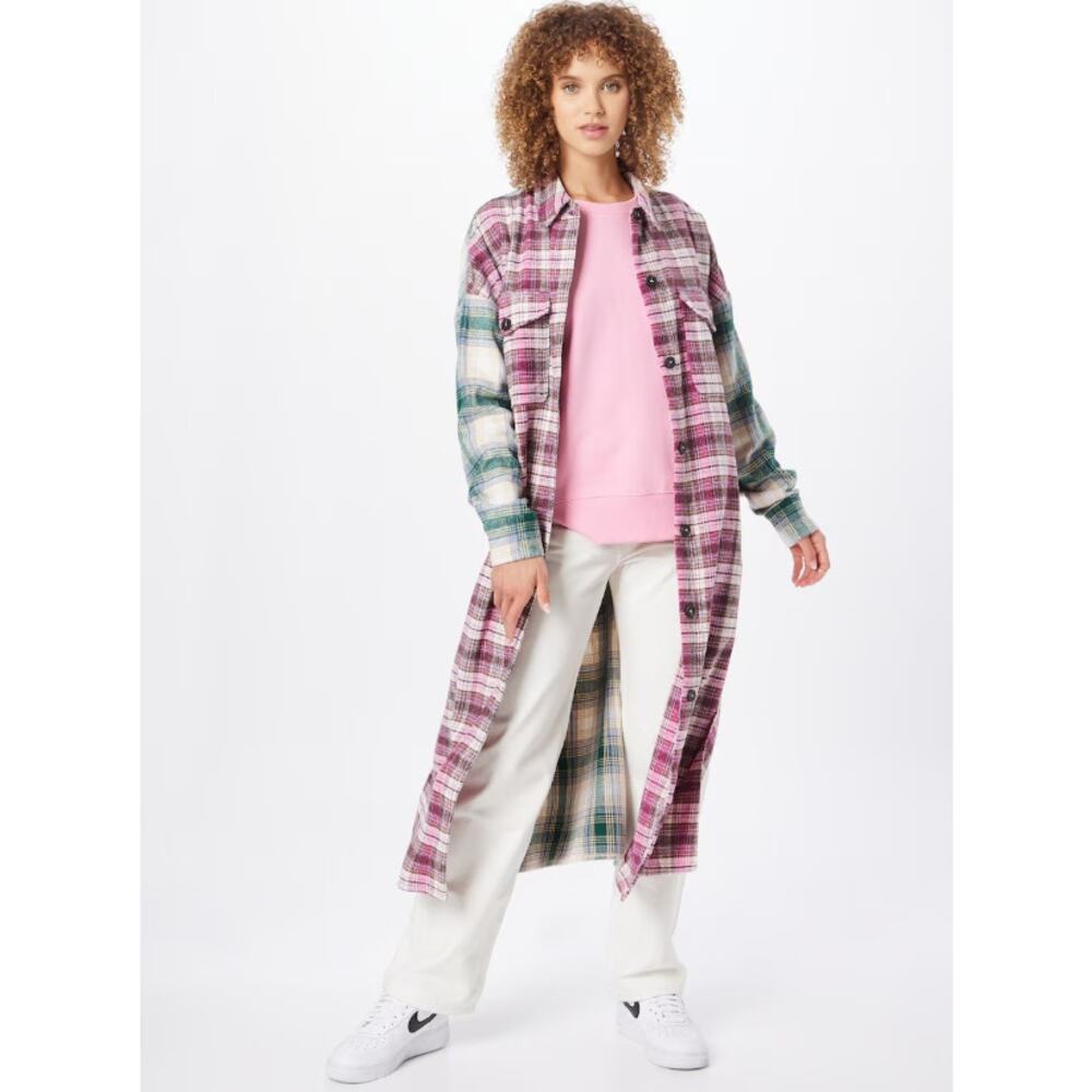 Nasty Gal Pink Plaid Print Longline Button Down  Shacket